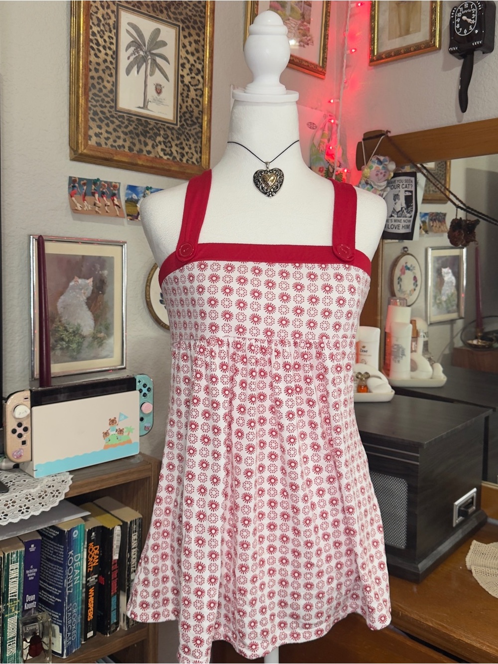 Y2K Red & White Babydoll Top